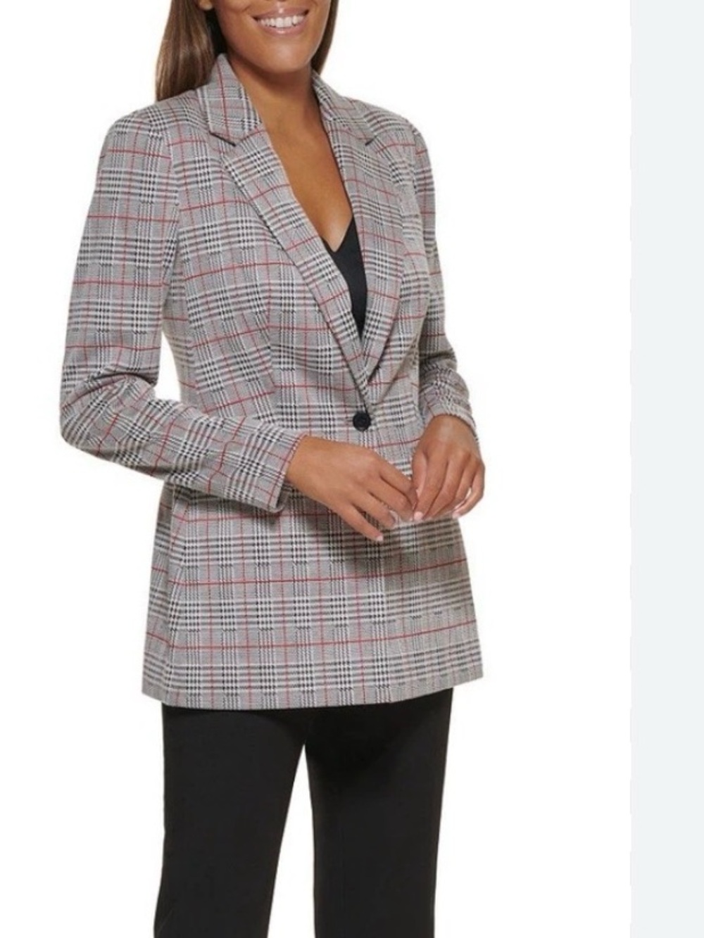 Calvin Klein Gray Plaid Blazer with Red Windowpane